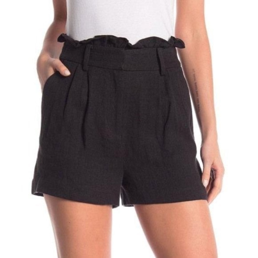 FRAME Black Linen Paperbag Shorts Size 4 | High Rise Tailored Shorts
